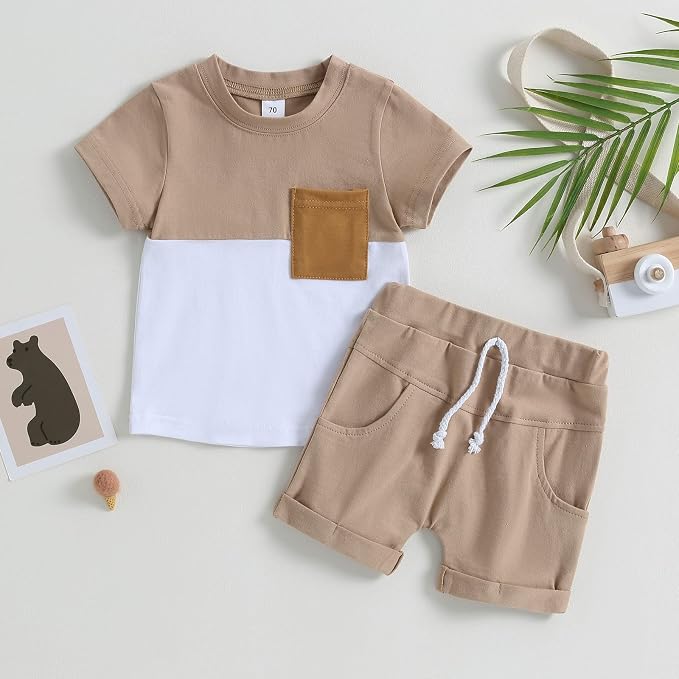 Rtnnsbbfcm Newborn Baby Boy Summer Clothes Short Sleeve Color Block Front - Image 2