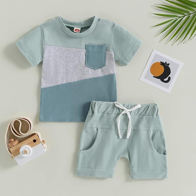Rtnnsbbfcm Newborn Baby Boy Summer Clothes Short Sleeve Color Block Front - Image 2
