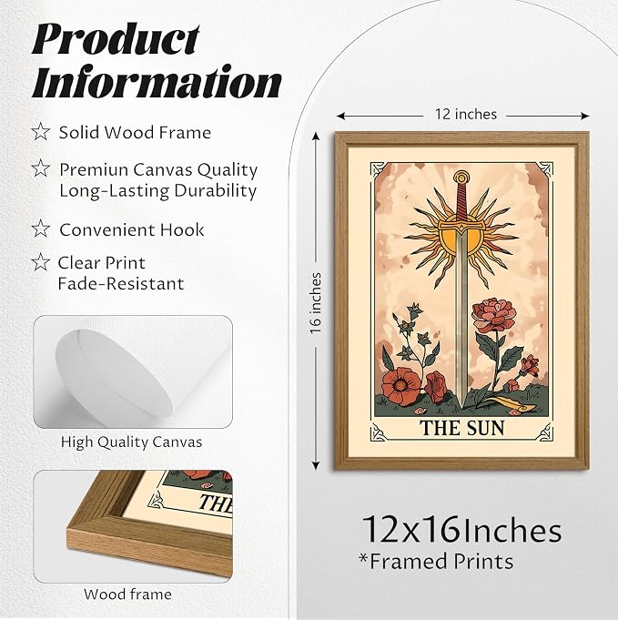 Tarot Card Wall Art Sun Moon Canvas Wall Decor Mystical Astrology Wall Art Boho - Image 2