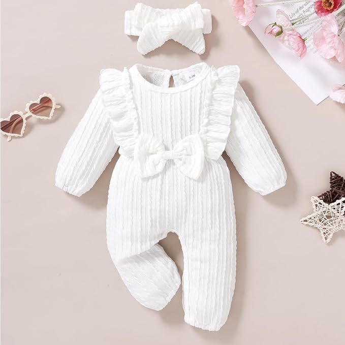 Happy Town Baby Girl Romper Infant Fall Winter Clothes Ruffle Sweater Long - Image 2