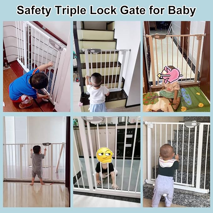 WAOWAO Triple Lock Baby Gate Extra Wide 81.49-85.82" Pressure Mounted Walk - Image 5