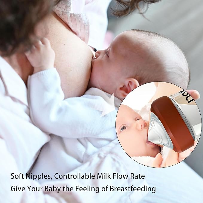 Natural Glass Baby Bottle for Breastfeeding Babies, 3oz Newborn Anti-Colic Baby - Image 2