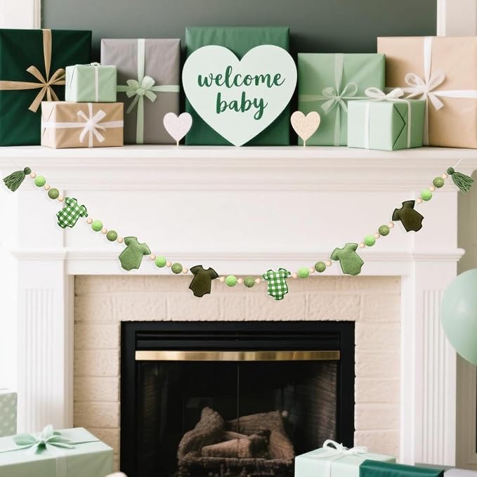Sage Green Plaid Baby Clothes Decorations Pre-Strung Handmade Felt Baby Clothes - Image 7