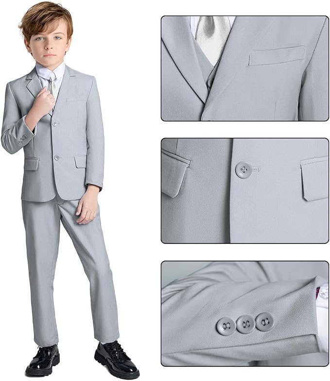 Boys Suit for Kids Teens Formal 5 Piece Tuxedo Suit Set - Image 3