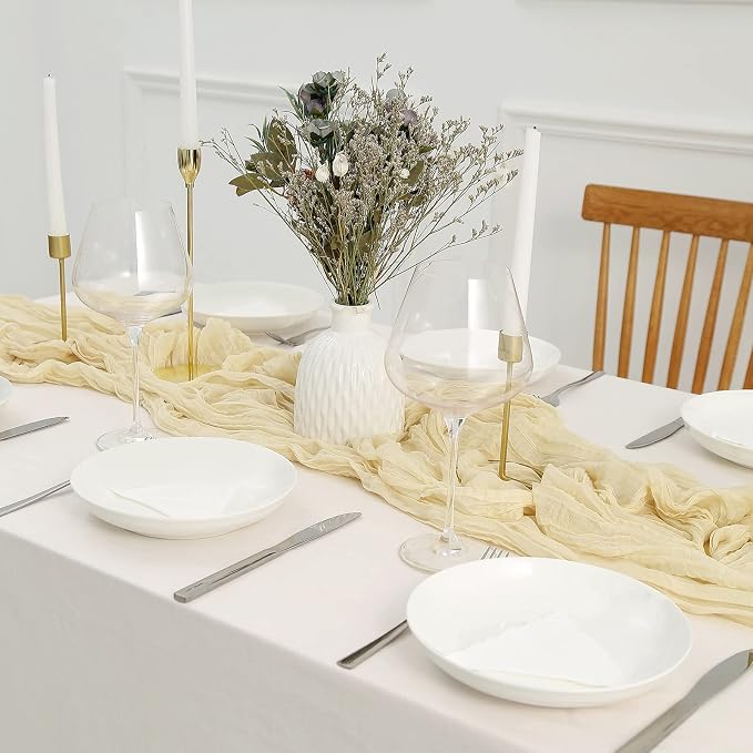 DOLOPL 8PCS Cream Cheesecloth Table Runner Bulk 13.3ft Boho Gauze Cheese Cloth - Image 4