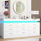 9 Drawer Dresser with LED Light and Charging Station, Wide Drawer Organizer by Hlivelood