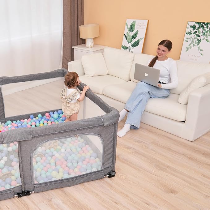 Foldable Baby Playpen with Gate, Extra Large Collapsible Play Yard - Image 6
