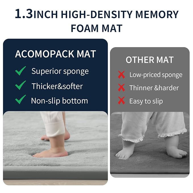 ACOMOPACK Baby Play Mat for Floor 1.3" Thick Memory Foam Play Mat 59"×71" Tummy - Image 4