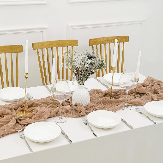 DOLOPL Brown Cheesecloth Table Runner 13.3ft Boho Gauze Cheese Cloth Table - Image 3