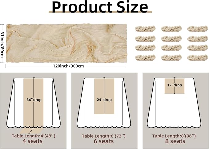 FEXIA 12 Pack Beige Table Runner 35x120 Inches - Image 2