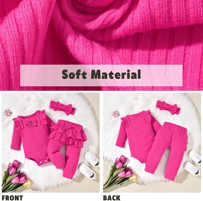 Aalizzwell Preemie Newborn Infant Baby Girls Clothes Ribbed Bodysuit Pants Set - Image 3
