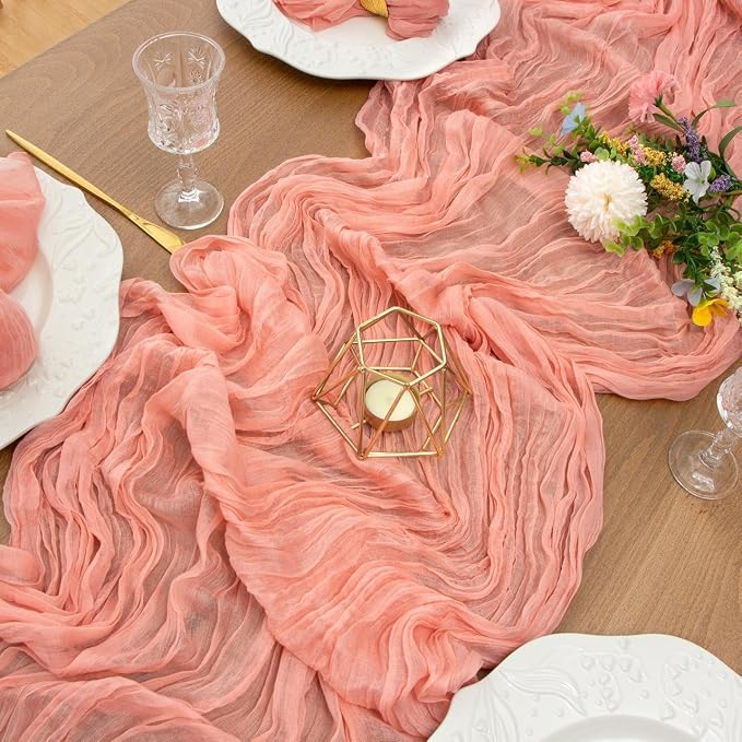 FEXIA Pink Cheesecloth Table Runner Spring Easter Table Runner 35x120 Inches - Image 8