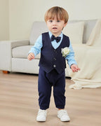 Baby Boy Clothes Gentleman Baby Suit Long Sleeve Romper+Vest+Bow Tie+Corsage - Image 2