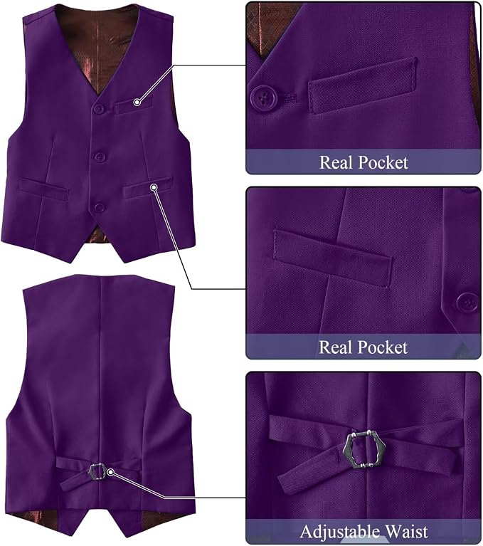 Boy's Suit Formal Slim Fit 5 Pieces Suit Set Blazer Vest Pants - Image 4