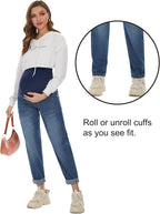 POSHGLAM Women's Maternity Jeans Over Belly Comfy Stretch 28'' Boyfriend Jeans - Image 3