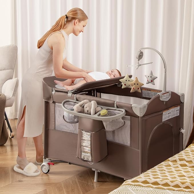 BABY JOY 5-in-1 Pack and Play, Portable Baby Bedside Sleeper - Image 9
