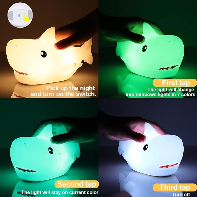 Tremdwoto Night Light for Kids, 7 Colors Shark Night Light Rechargeable Squishy - Image 5