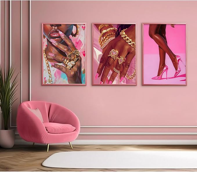 Black Girl Wall Art Pink African Woman Canvas Wall Decor Black Women People Art - Image 5