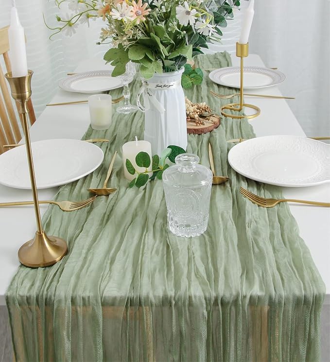 FEXIA 12 Pack Sage Green Table Runner 35x120 Inches - Image 4