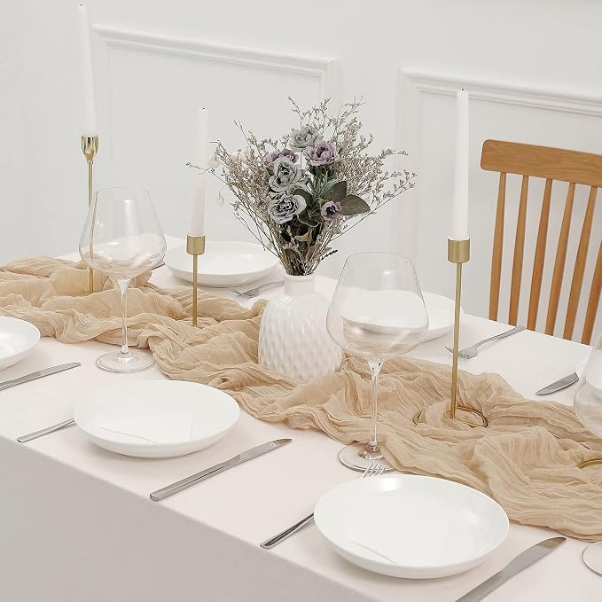 DOLOPL Beige Cheesecloth Table Runner 13.3ft Boho Gauze Cheese Cloth Table - Image 4