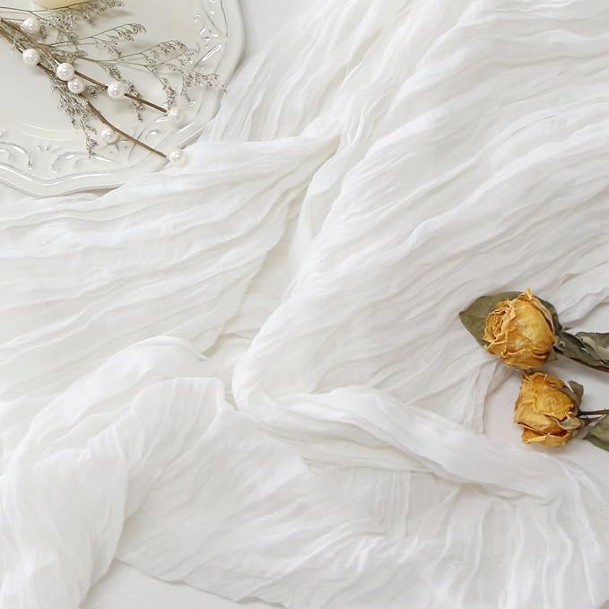 FEXIA White Gauze Cheesecloth Table Runner Spring Wedding Decor by FEXIA