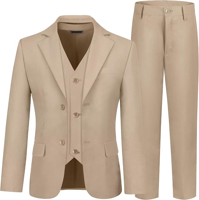 Boys' 3 Piece Suit Set with Suit Jacket, Formal Tuxedos Slim Fit Ring Bearer by Hipfun