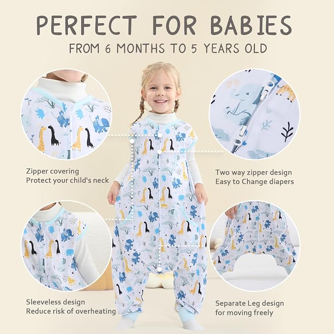 WONDAY Toddler Sleep Sack with Feet, 0.5 Tog Sleeping Sacks - Image 2