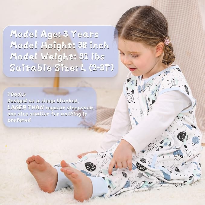 WONDAY Toddler Sleep Sack with Feet, 0.5 Tog Sleeping Sacks - Image 3