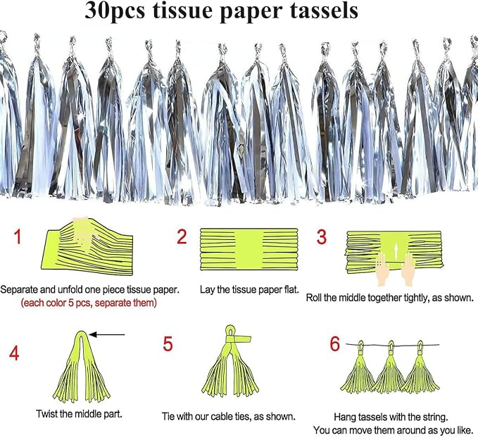 30pcs Silver Tissue Tassels DIY Hanging Decorations - Image 2