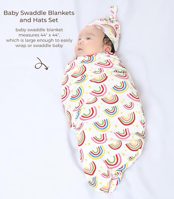 Newborn Swaddle Blanket with Hat Set, Unisex Baby Receiving Blanket Nursery Wrap - Image 5