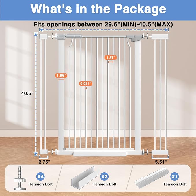 40.5" Extra Tall Baby Gate for Stairs, 29.6"-40.5" Extra Wide Dog Gate Indoor - Image 8