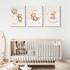 3 Pcs Framed Teddy Bear Nursery Canvas Wall Art Bear Sleeping on The Moon and - Image 5