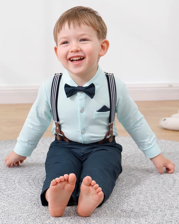 DISAUR Baby Boy Clothes Suits 4PCS Gentleman Outfit Dress Romper Beret Hat - Image 3