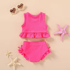 HAPPYMA Baby Swimsuit Toddler Girl Bathing Suit Summer Solid Color Bikini Set - Image 3