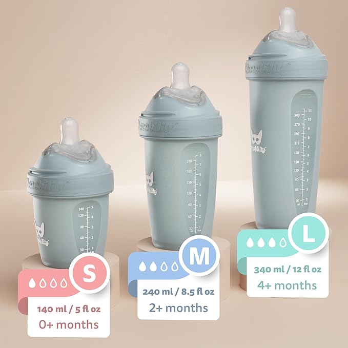 Herobility Double Anti-Colic Baby Bottles – 8.5 fl oz/240ml – 3-Pack – Dark - Image 2