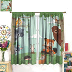 Forest Animals Curtains Colorful Forest Cartoon Cute Fox Bear Giraffe - Image 3