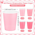 URATOT 60 Pieces 9 Ounce Disposable Paper Cups Gradient Pink Party Cups - Image 2
