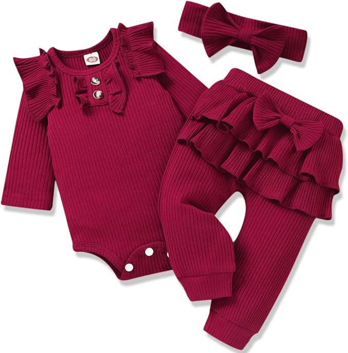 Aalizzwell Preemie Newborn Infant Baby Girls Clothes Ribbed Bodysuit Pants Set by Aalizzwell