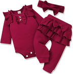 Aalizzwell Preemie Newborn Infant Baby Girls Clothes Ribbed Bodysuit Pants Set by Aalizzwell