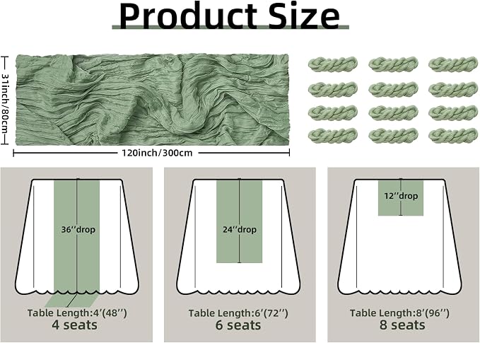 FEXIA 12 Pack Sage Green Table Runner 35x120 Inches - Image 2