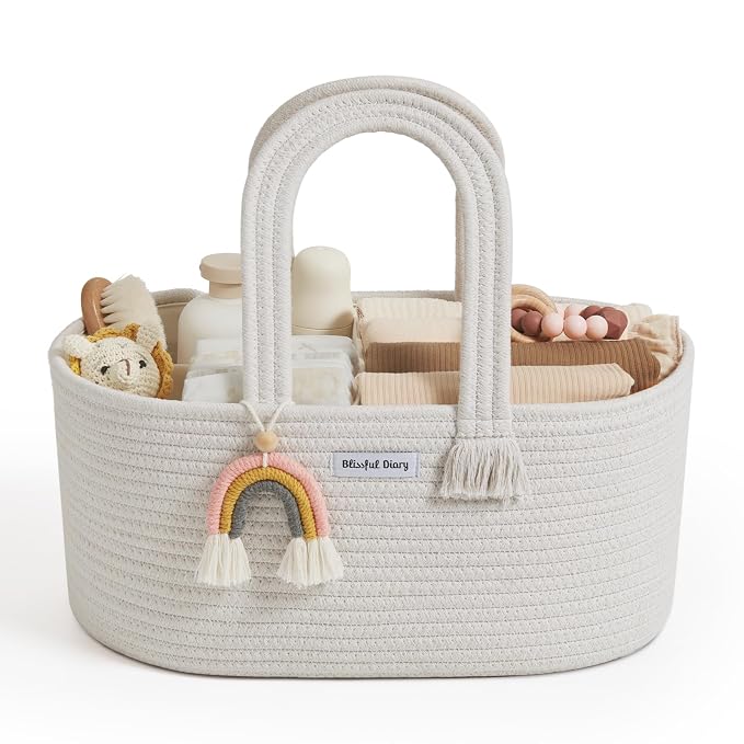 Blissful Diary Baby Diaper Caddy Organizer, Cotton Rope Diaper Caddy Basket by ForEveryBabysBetterLife
