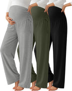 Neer 3 Pack Women's Maternity Pants Over The Belly Loose Pregnancy Pants by Neer