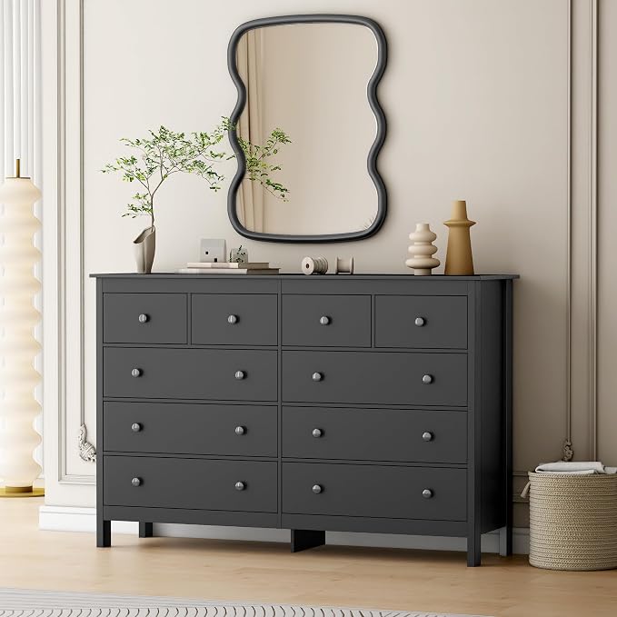 wanan Black 10 Drawer Dresser, 10 Drawers Wide Dresser by Wanan