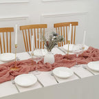DOLOPL Boho Table Runner Dusty Blush Cheesecloth Table Runner 13.3ft Rustic - Image 4