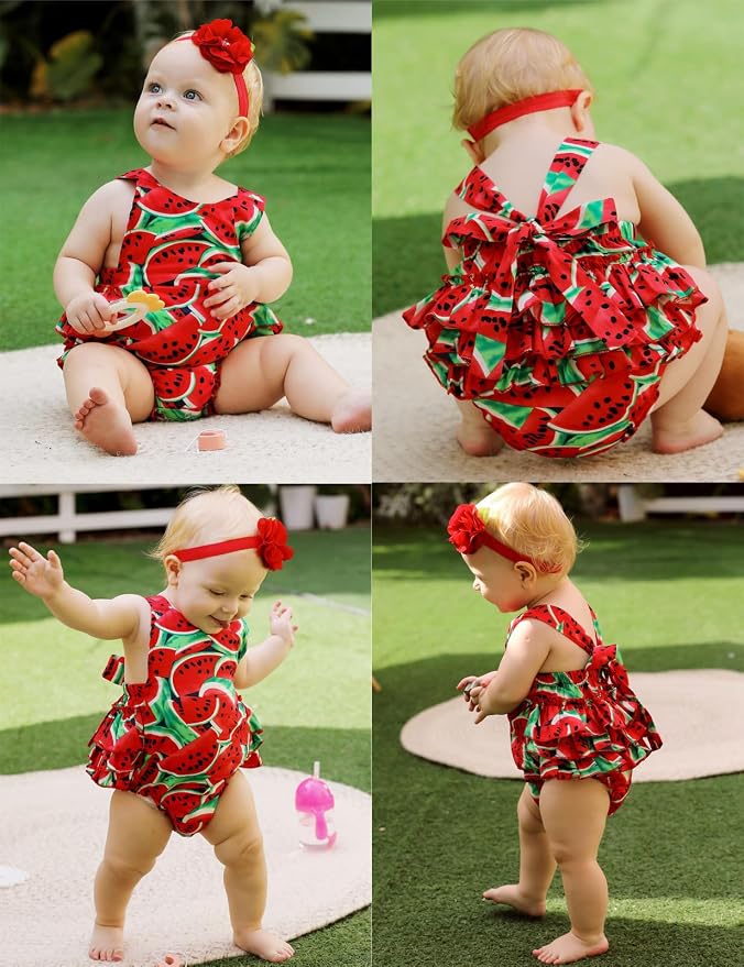 Baby Girl's Floral Print Ruffles Romper Summer Clothes - Image 2