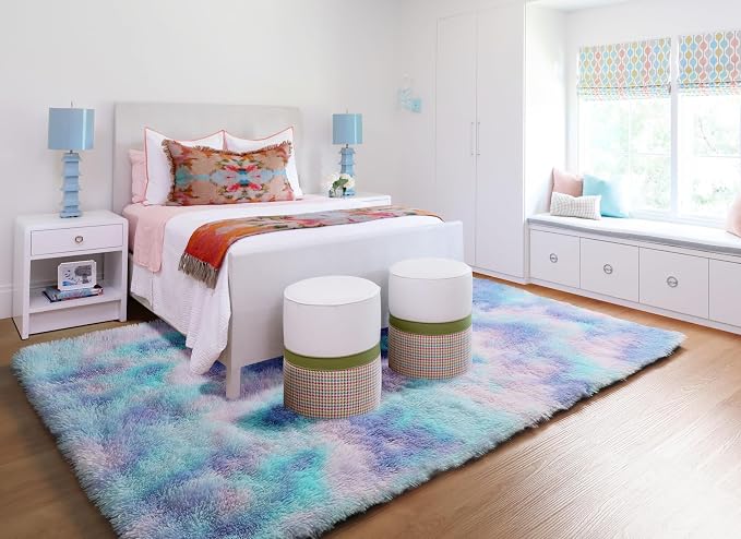 ONASAR Rainbow Rugs for Girls Bedroom, 5x8 Washable Fluffy Bedside Throw Area - Image 7