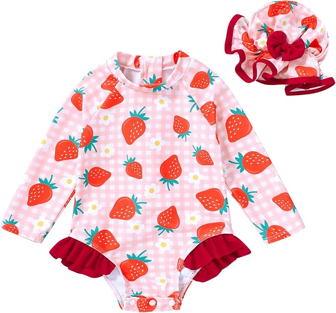 Infant Baby Girl Swimsuit One-Piece Long Sleeve Rash Guard by YOUNGERTREE