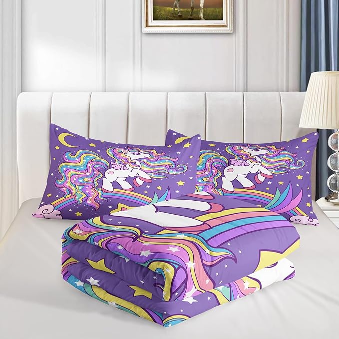 QOOMO Unicorn Comforter Queen Size, Rainbow Unicorn Comforter Set - Image 4