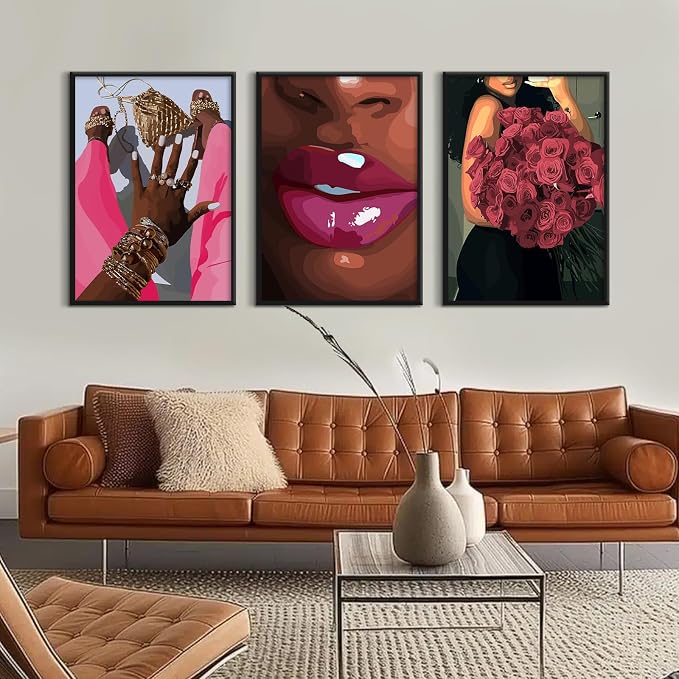 Black Girl Wall Art African Woman Canvas Wall Decor Pink Black Women People Art - Image 5