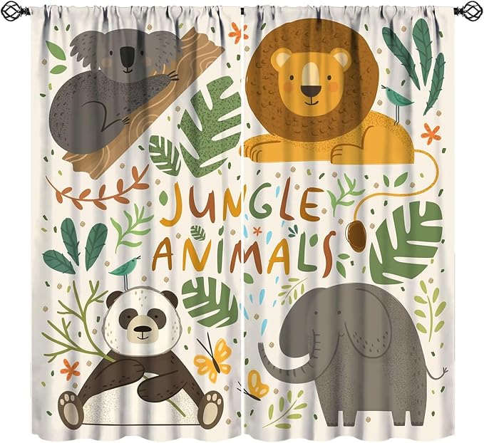 Jungle Animals Curtains Colorful Cute Cartoon Forest Animal Lion Elephant Koala by JADERYS